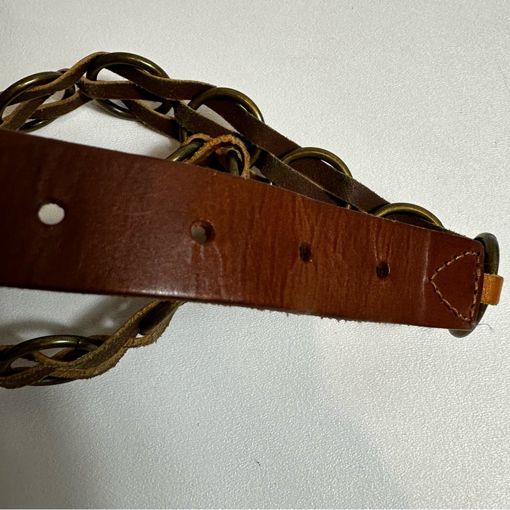 Express Brown Leather Woven Chain Style Belt - Picture 8 of 13